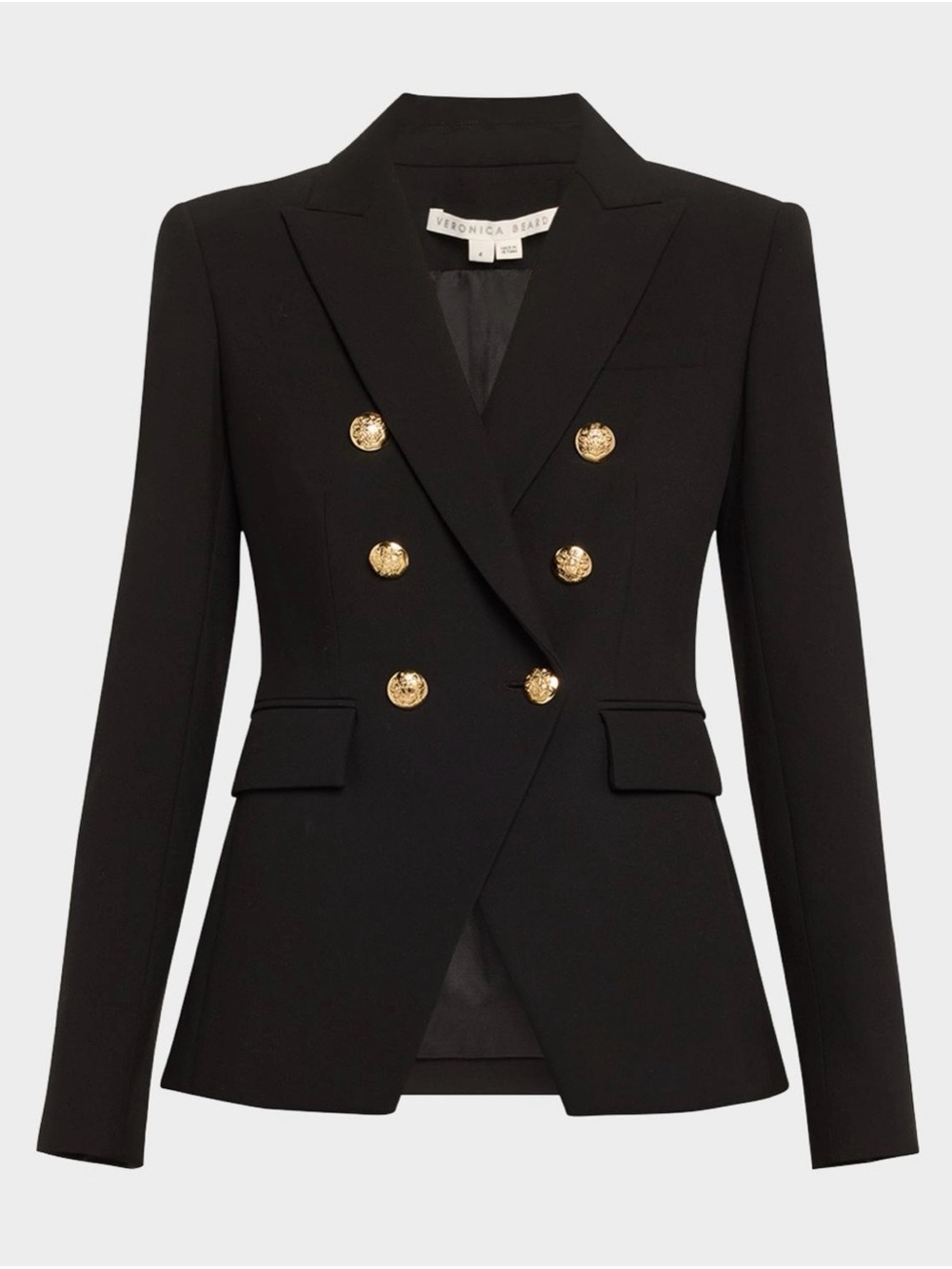 Veronica Beard Black Double-Breasted Miller Dickey Blazer with Gold Buttons